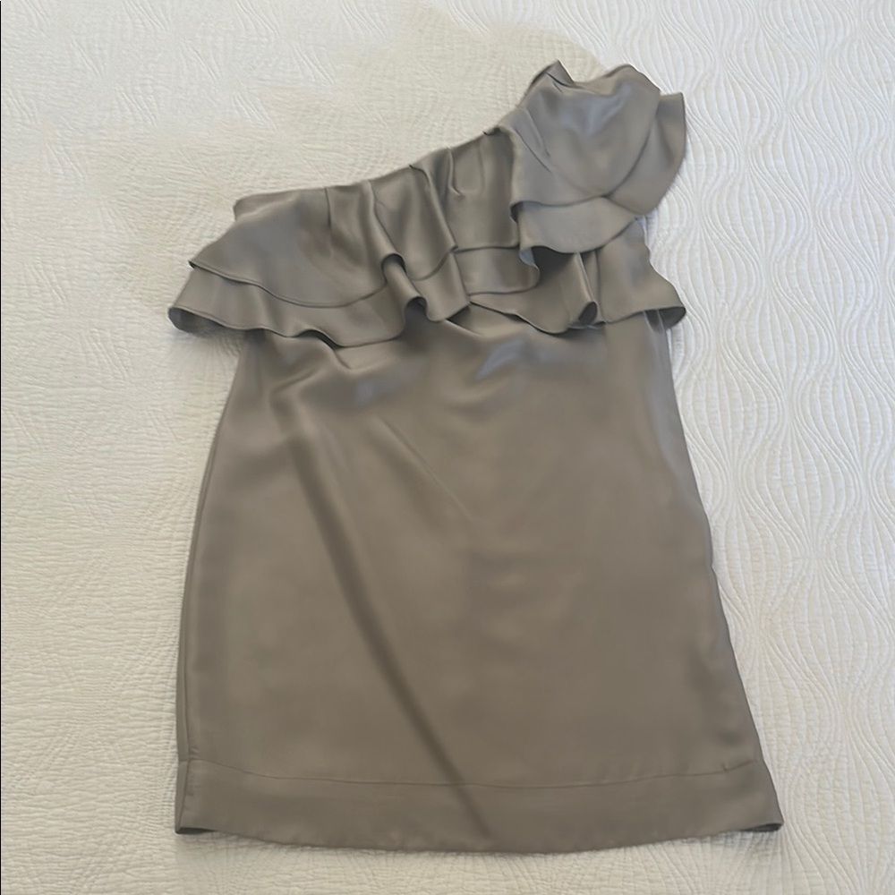 NWOT BANANA REPUBLIC 100% SILK Elegant One Shoulder GRAY SILVER mini Dress Sz 0